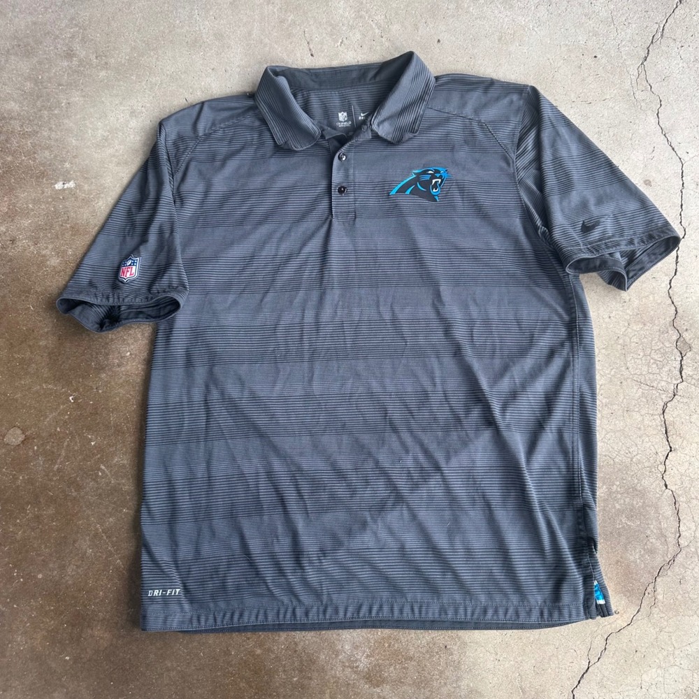 Nike Polo Shirt Mens XL Gray Excellent Carolina Panthers NFL Dri-FIT Striped
